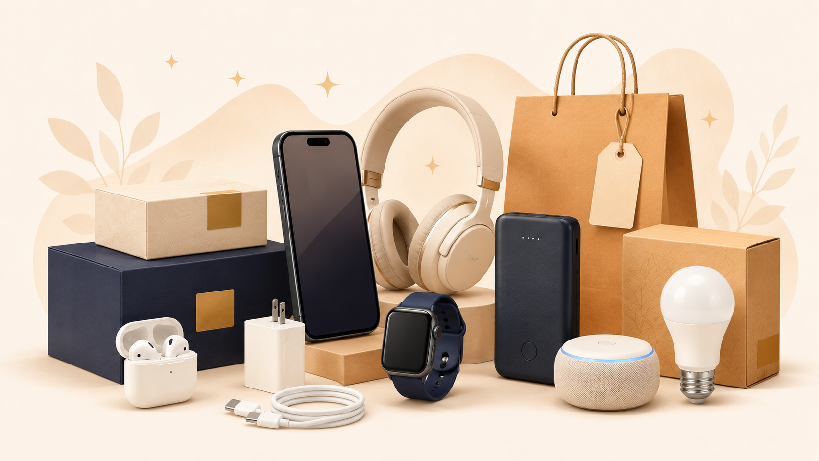 Illustration d’accessoires électroniques, câbles, chargeurs et appareils connectés