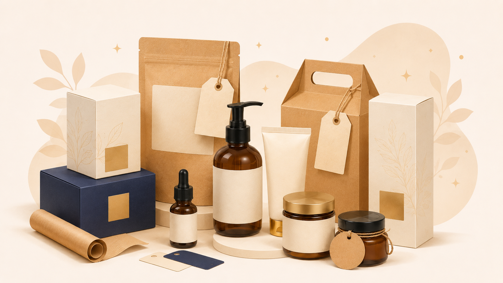 Illustration de produits sous marque privée avec étiquette et packaging personnalisé