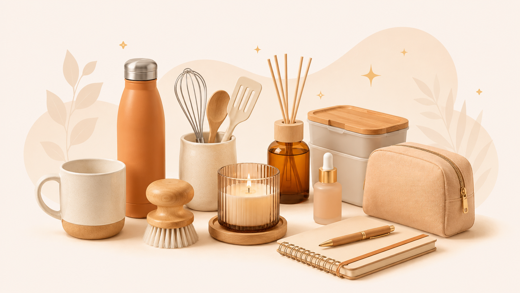 Illustration de produits de consommation, accessoires maison et articles du quotidien